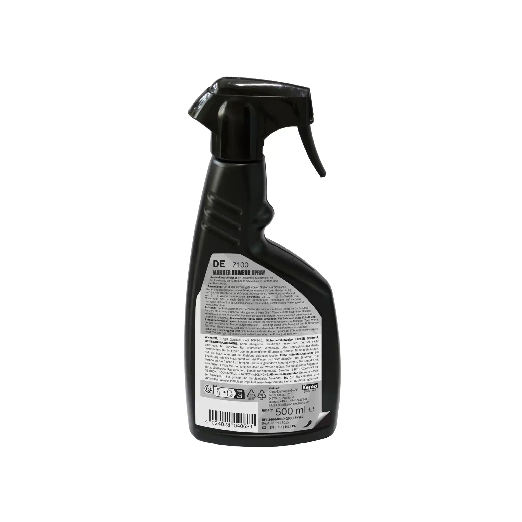 KEMO Z100 sprej proti kunám 500 ml – Profesionálna ochrana motora a podkrovia – Obrázok 2
