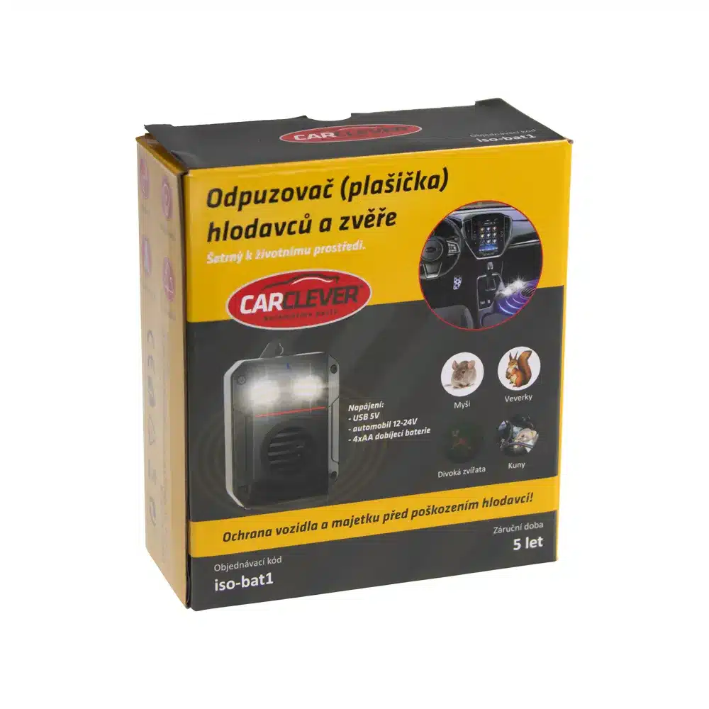 Odpudzovač hlodavcov a zveri CARCLEVER CAR ISO-BAT1 – ultrazvukový plašič s LED a USB-C napájaním – Obrázok 5