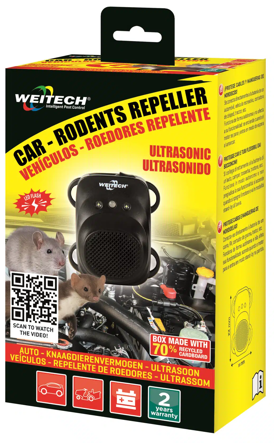 Weitech automatický ultrazvukový a svetelný odpudzovač kún do auta WK0508 – 12/24 V